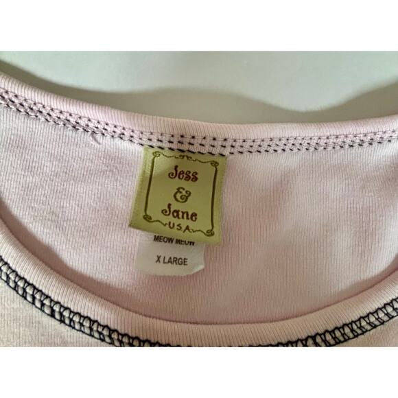 Jess & Jane Pink Y2K Cat Kitten Long Sleeve Shirt Cotton Vintage Meow Size XL - Picture 4 of 5